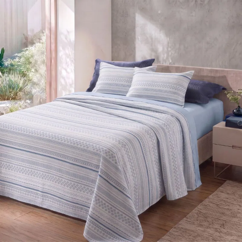 Jogo De Cama Queen Essenciale 4 Peças Algodão 100% Azul Corttex