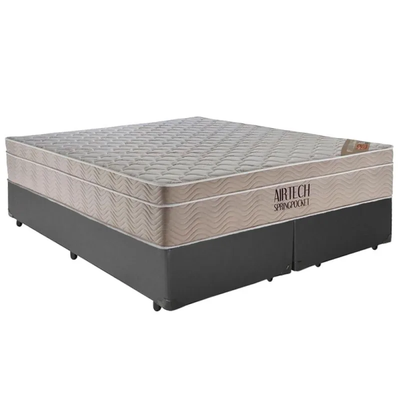 Cama Box Casal Bipartido Sintético + Colchão Ortobom Airtech Molas Ensacadas 65x138x188 Cinza - ortobom - Agro