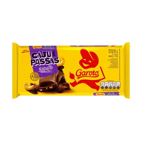 Chocolate Ao Leite Caju E Passas Garoto Pacote 90g - GAROTO - Mercearia