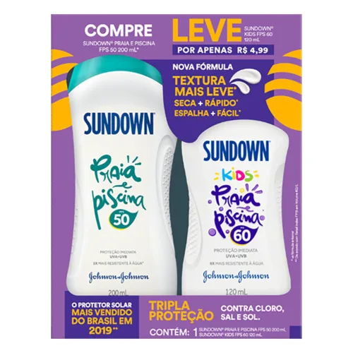 KIT PROTETOR SOLAR SUNDOWN PRAIA E PISCINA FPS50 200ML  KIDS FPS60 120ML - KIDS - Protetor Solar
