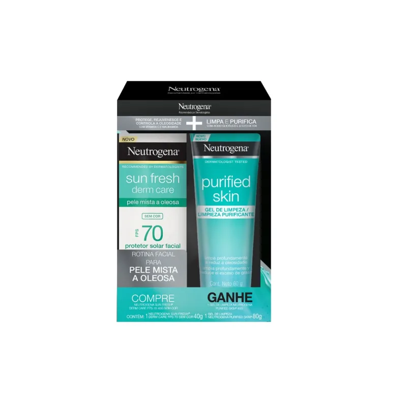 Kit Protetor Solar Facial Neutrogena Sun Fresh Derm Care FPS70 Sem Cor 40g 1 Unidade + Gel de Limpeza Neutrogena Purified Skin 60g 1 Unidade - Neutrogena - Dermo E Beleza