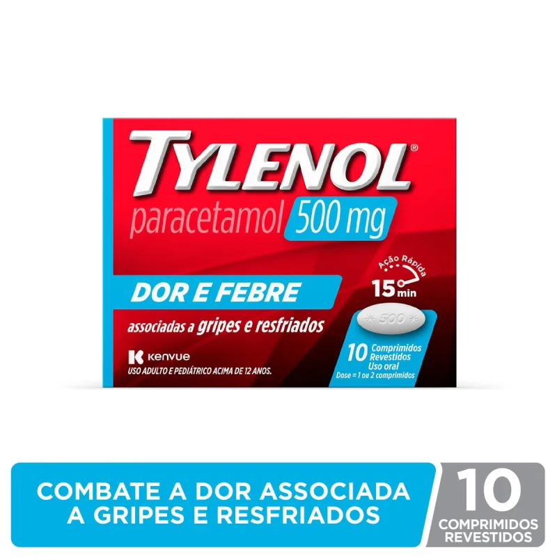 Tylenol Dor e Febre 500mg 10 Comprimidos Revestidos - Tylenol - Medicamentos E Saúde