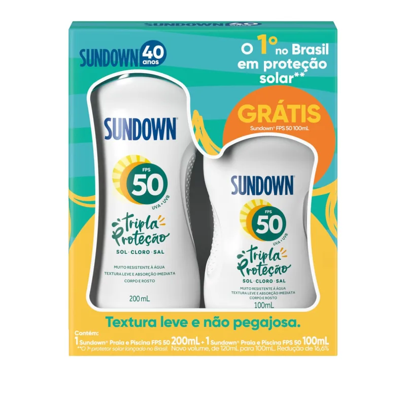 Kit Protetor Solar Fps50 Sundown Praia E Piscina 200ml Grátis Protetor Solar Fps50 100ml - Sundown - Dermo E Beleza