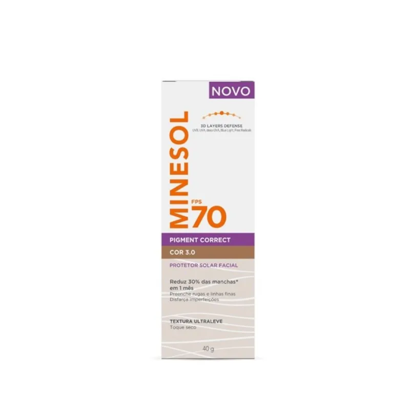 Protetor Solar Facial Minesol FPS70 Cor 3.0 40g