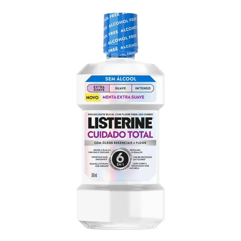 Enxaguante Bucal Listerine Cuidado Total Menta Extra Suave Sem Álcool 500ml - Listerine - Enxaguante Bucal