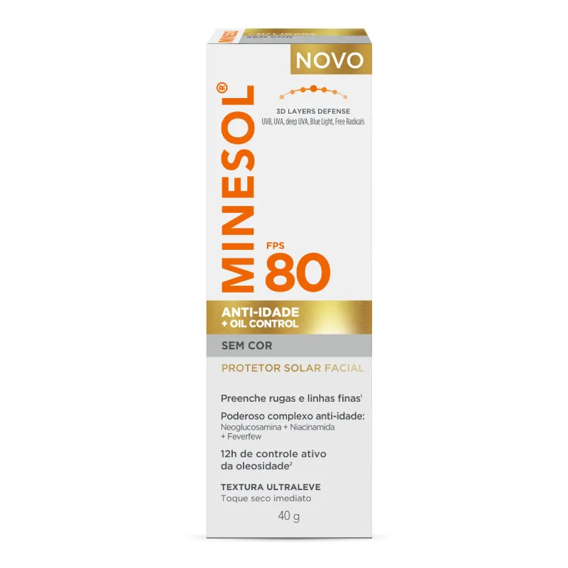 Protetor Solar Facial Minesol Anti-idade FPS80 Sem Cor 40g - Minesol - Protetor Solar