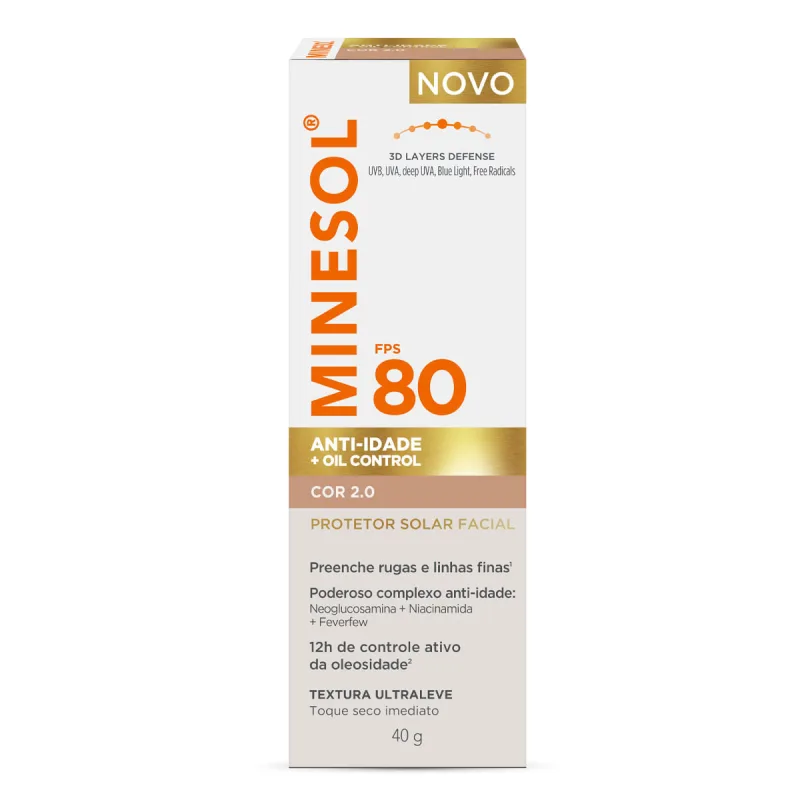 Protetor Solar Facial Minesol Anti-idade FPS80 Cor 2 40g - Minesol - Protetor Solar