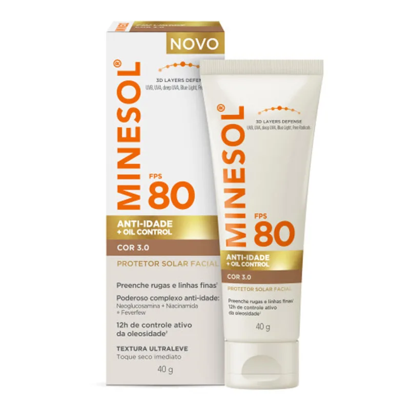 Protetor Solar Facial Minesol Anti-idade FPS80 Cor 3 40g - Minesol - Protetor Solar