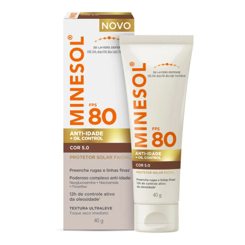 Protetor Solar Facial Minesol Anti-idade FPS80 Cor 5 40g - Minesol - Protetor Solar