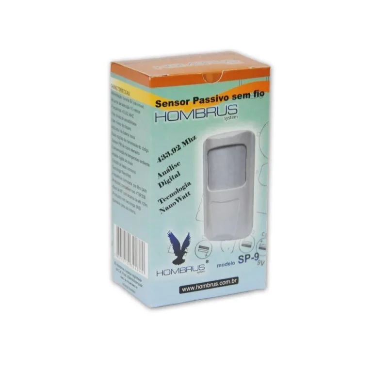 Sensor Infravermelho Passivo sem Fio SP-9 Alcance 15m 100 graus  Hombrus - Hombrus