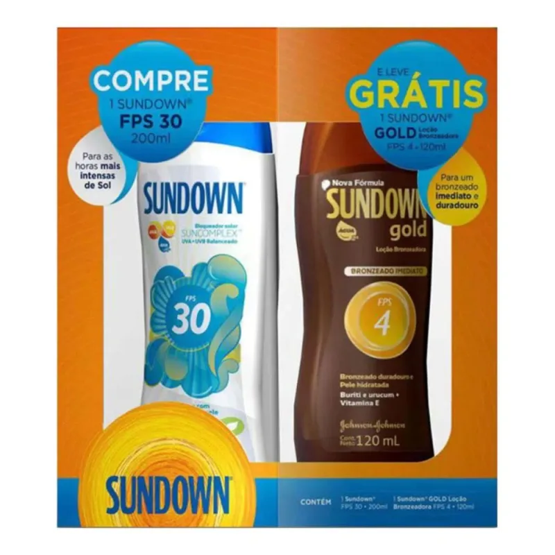 Protetor Solar Sundown FPS 30 200ml Grátis 1 Sundown Gold FPS 4 120ml - Sundown - Protetor Solar