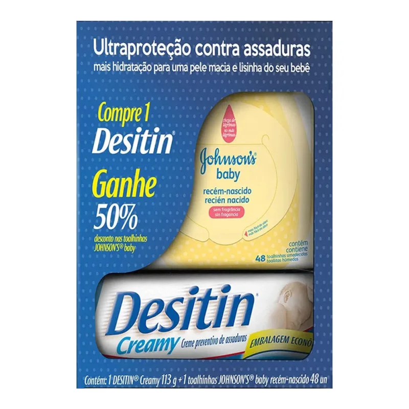 Kit Creme Assadura Desitin 113g + Lenço Umedecido Recém-Nascido Johnson - Johnsons Baby