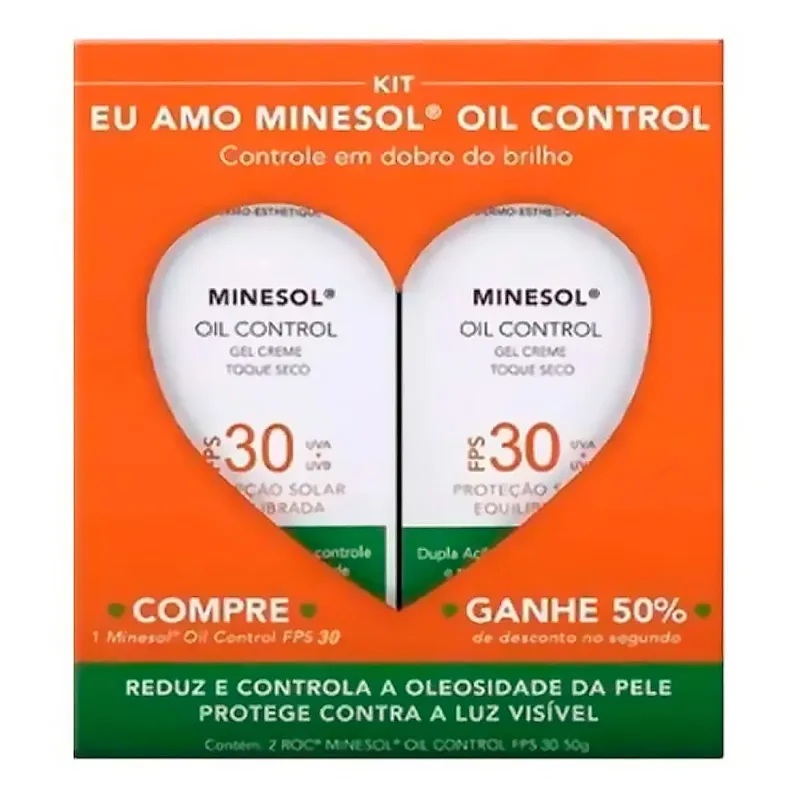Kit Roc Minesol Protetor Solar Facial Oil Control Toque Seco FPS 30 50g 2 Unidades