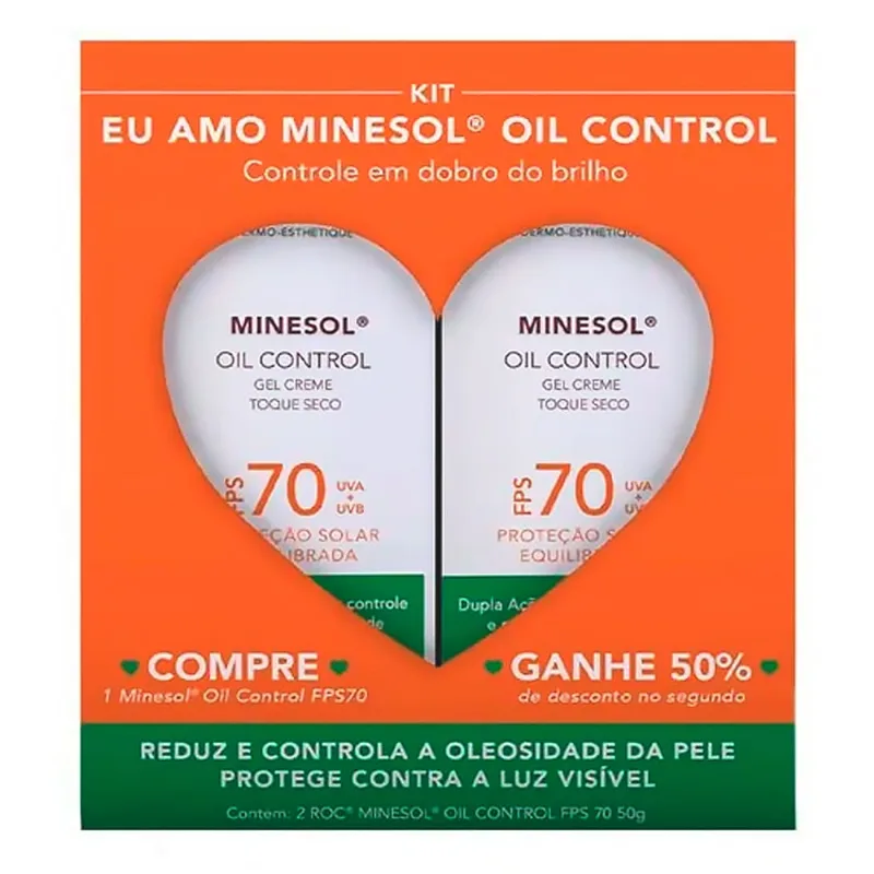 Kit Roc Minesol Protetor Solar Facial Oil Control Toque Seco FPS 70 50g 2 Unidades