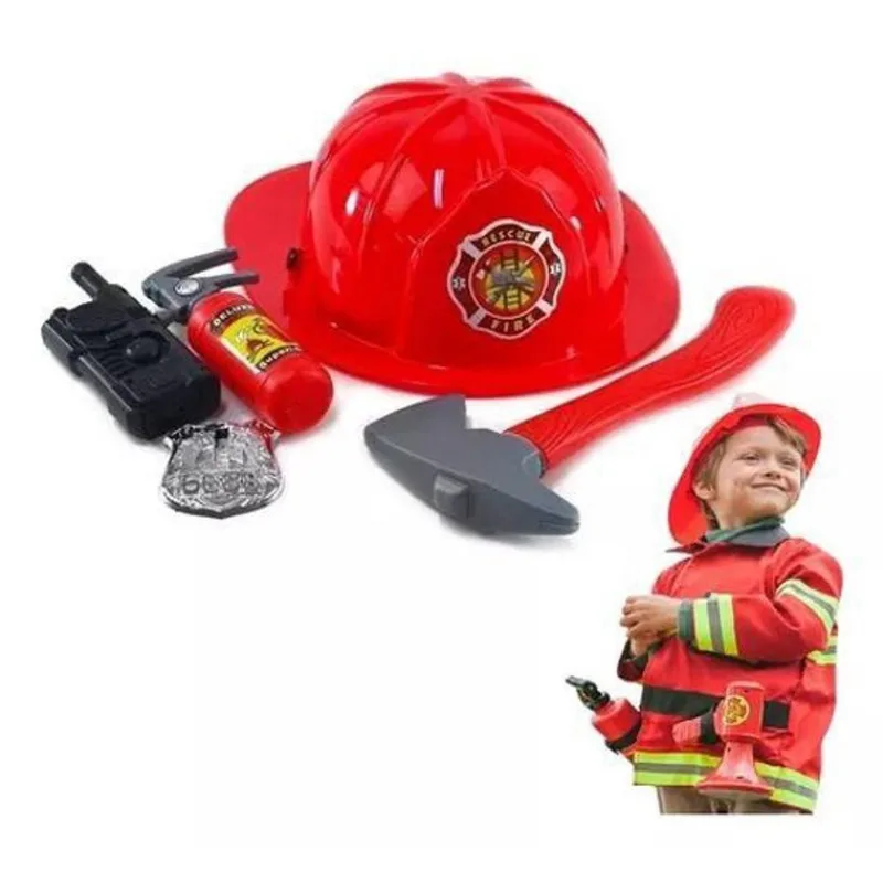 Kit Capacete Bombeiro Ferramenta Brinquedo Infantil Presente
