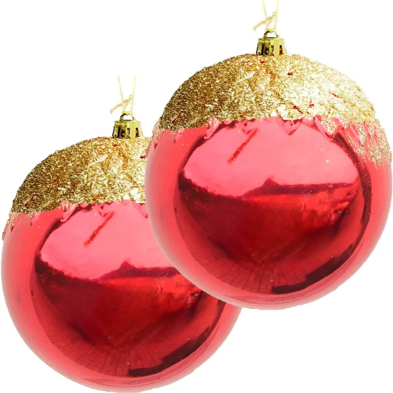 Kit 8 Bolas Enfeite Natalino Árvore Natal Vermelho Dourado