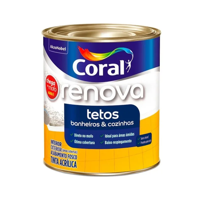 Tinta Acrílica Premium Renova Tetos Interior e Exterior Branco Fosco 900ml Coral - Coral - Tinta