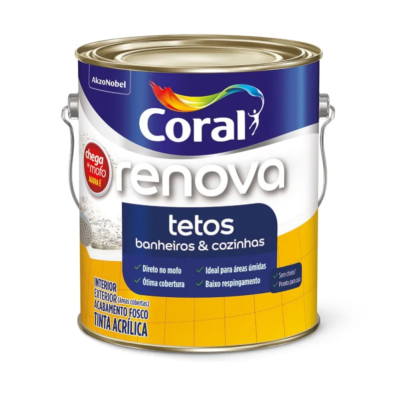 Tinta Acrílica Premium Renova Tetos Interior e Exterior Branco Fosco 3,6l Coral - Coral - Tinta