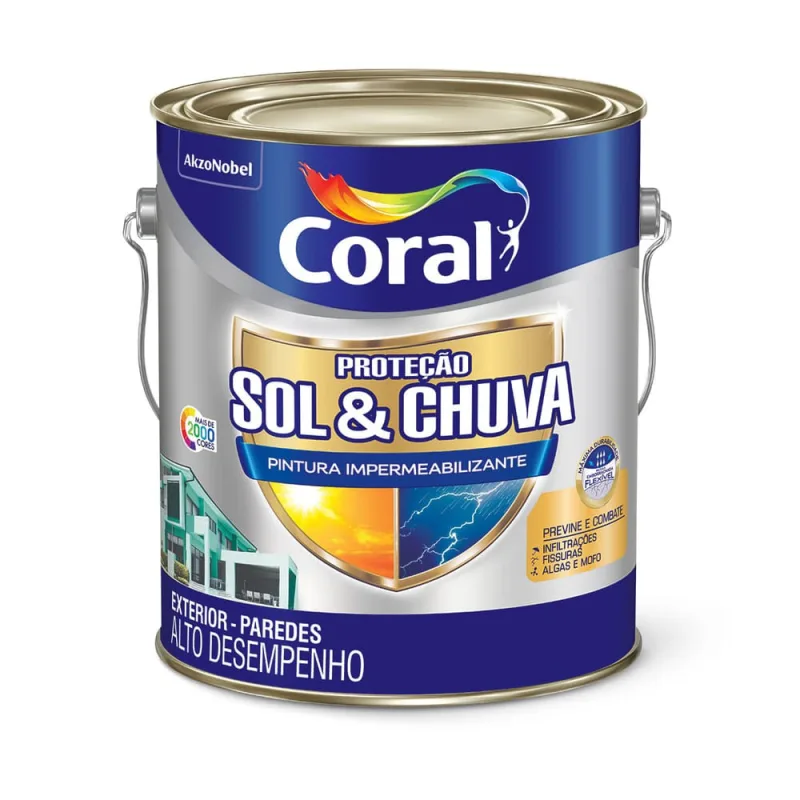 Tinta Impermeabilizante Premium Sol e Chuva Exterior Branco Fosco 3,6l Coral - Coral - Tinta
