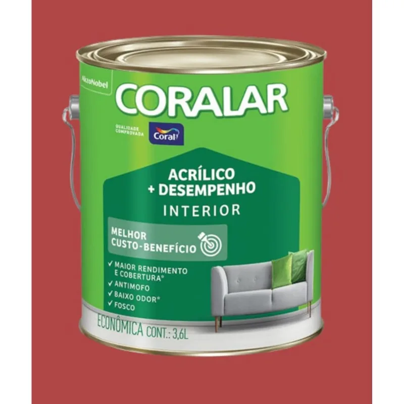 Tinta Econômica Acrílica Fosco + Desempenho 3,6L Coralar Tinta Econômica Acrílica Fosco + Desempenho Rubi 3,6L Coralar
