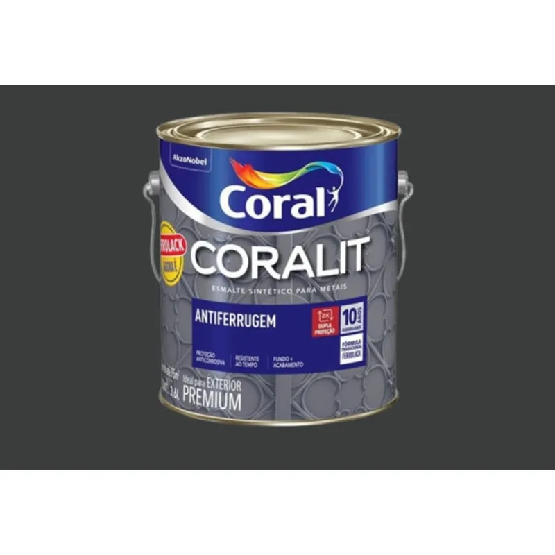 Esmalte Premium Sintético Brilhante Antiferrugem Preto Coral Esmalte Premium Sintético Brilhante Antiferrugem Preto 3,6L Coral