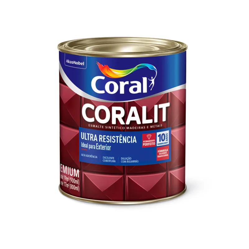 Tinta Esmalte Sintético Premium para Madeiras e Metais Acabamento Brilhante Marrom Conhaque 900ml Coralit Coral - Coral - Tinta