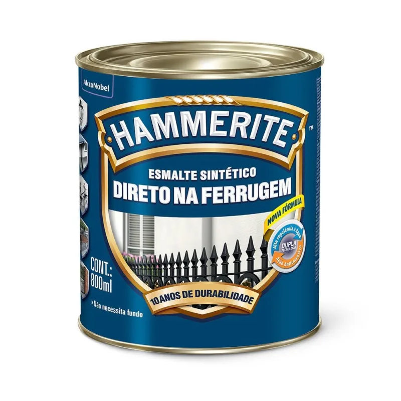 Tinta Esmalte Sintético Anti-Ferrugem Cinza Brilhante 800ml Coral - Hammerite