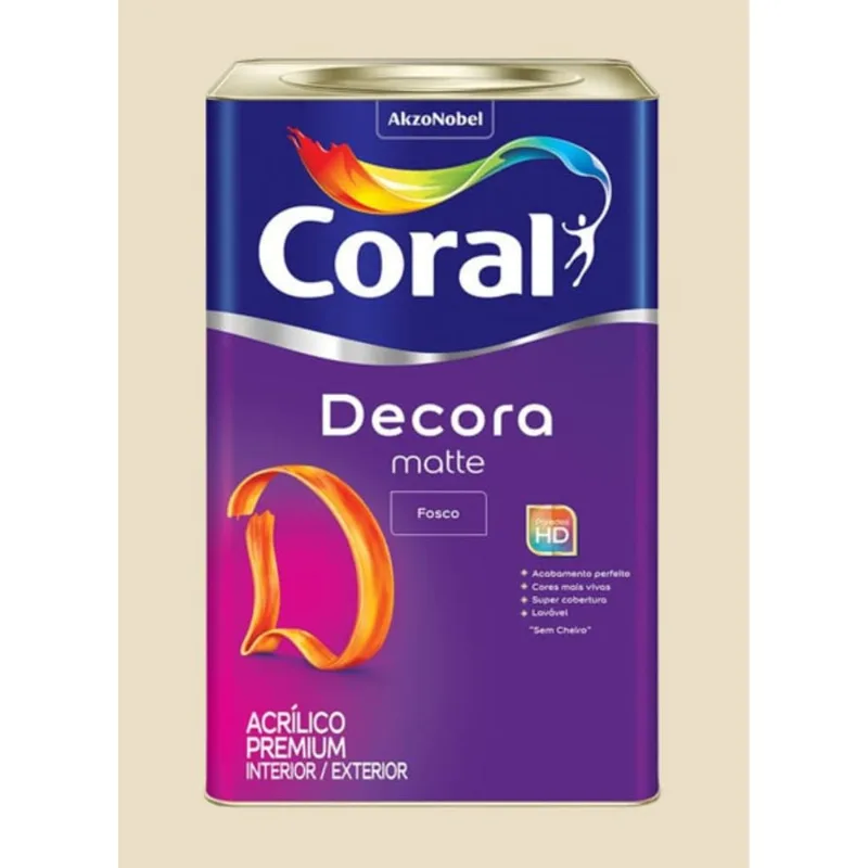 Tinta Premium Acrílica Fosco Decora 18L Coral Tinta Premium Acrílica Fosco Decora Palha 18L Coral