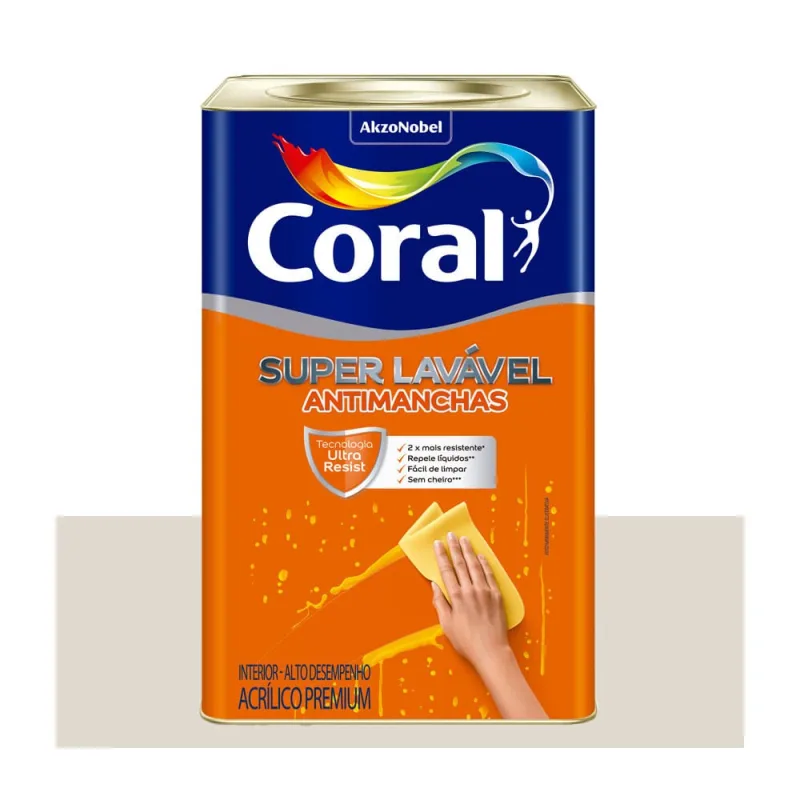 Tinta Acrílica Premium Super Lavável Antimanchas Interior Branco Gelo Eggshell 18l Coral - Coral - Tinta