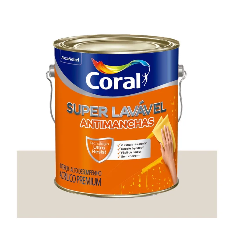 Tinta Acrílica Premium Super Lavável Antimanchas Interior Branco Gelo Eggshell 3,6l Coral - Coral - Tinta