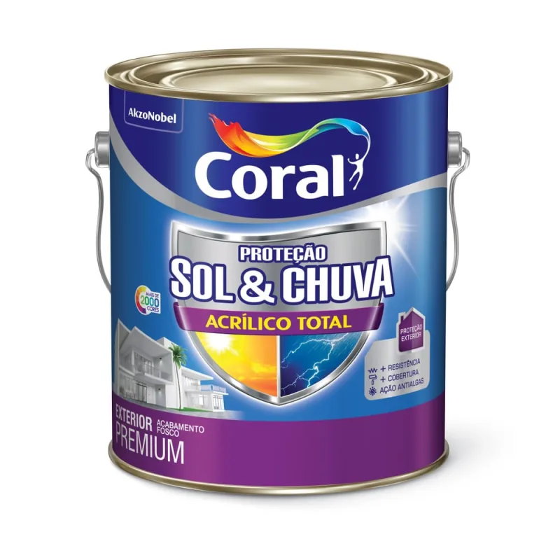 Tinta Acrílica Premium Proteção Sol e Chuva Exterior Branco Fosco 3,6l Coral - Coral - Tinta
