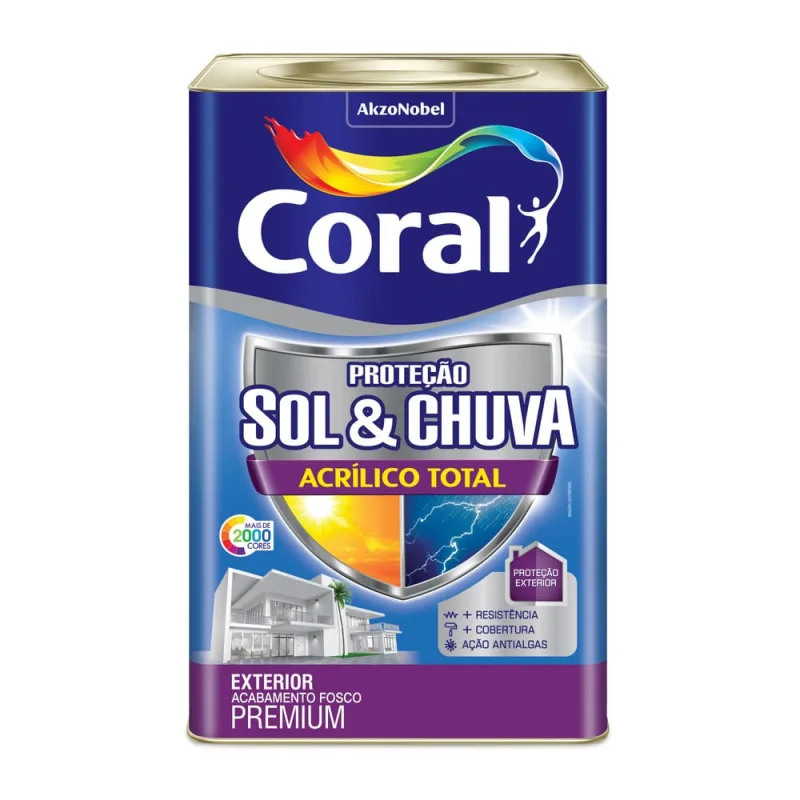Tinta Acrílica Premium Proteção Sol e Chuva Exterior Prata Fosco 18l Coral - Coral - Tinta