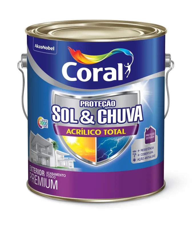 Tinta Premium Proteção Sol E Chuva Acrílico Total Acabamento Fosco Cor Paçoca Doce Exterior 3,6 Litros Coral - Coral - Tinta