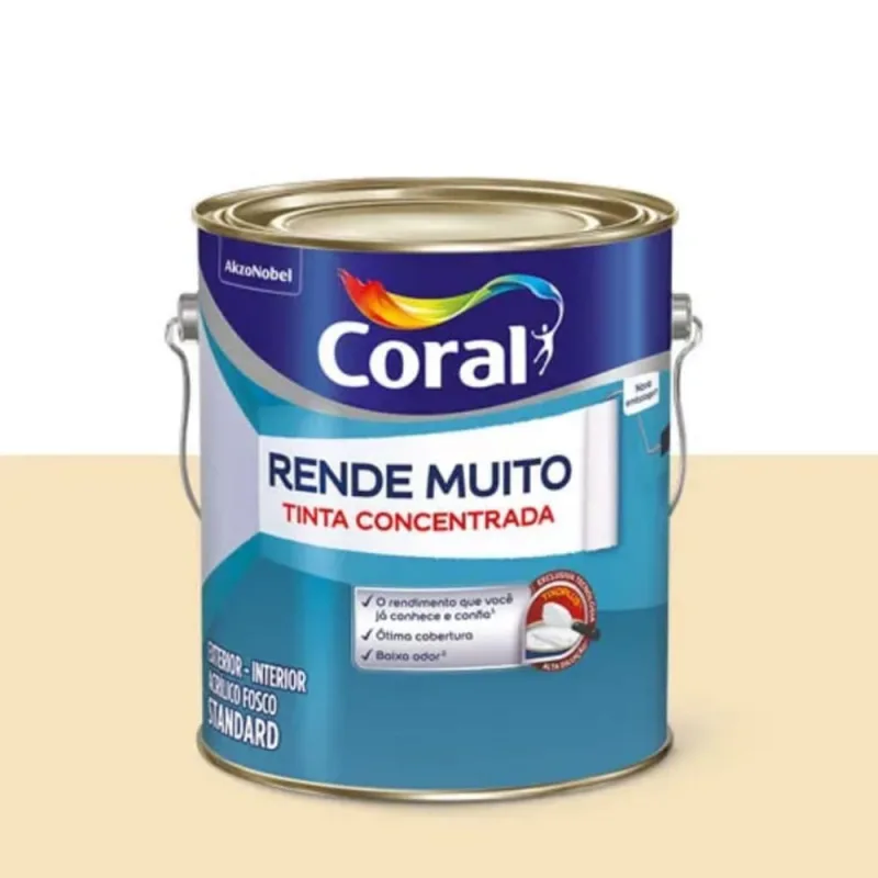 Tinta Acrílica Standard Rende Muito Interior e Exterior Marfim Fosco 3,2l Coral - Coral - Tinta