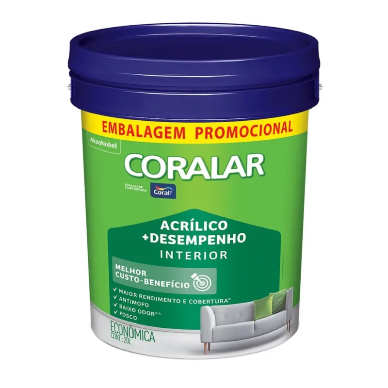 Tinta Acrílica Coralar Econômica Mais Desempenho Interior Branco Gelo Fosco 20l Coral - Coral