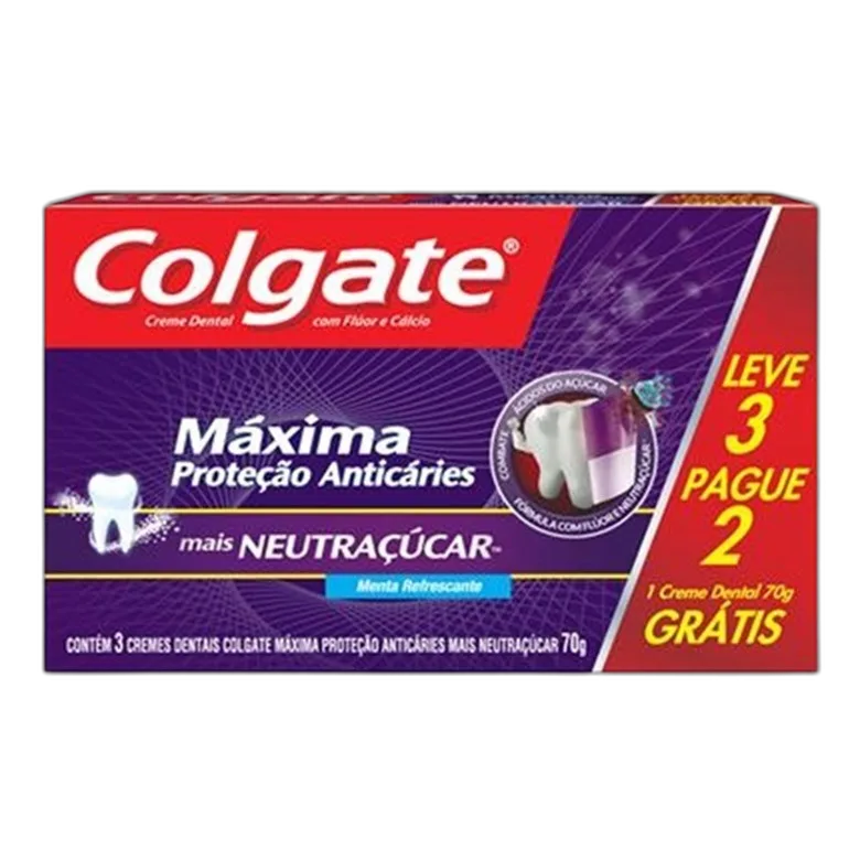 Pack Creme Dental Menta Refrescante Colgate Máxima Proteção Anticáries Caixa 70g Cada Leve 3 Pague 2 Unidades - COLGATE