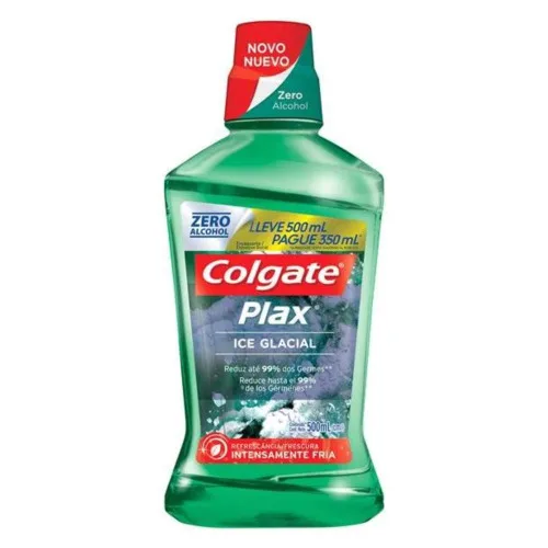 Enxaguante Bucal Zero Álcool Ice Glacial Colgate Plax Frasco Leve 500ml Pague 350ml - COLGATE PLAX - Perfumaria