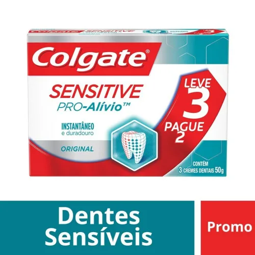 Pack Creme Dental Original Colgate Sensitive Pro Alívio Caixa 50g Cada Leve 3 Pague 2 Unidades - COLGATE - Higiene E Beleza