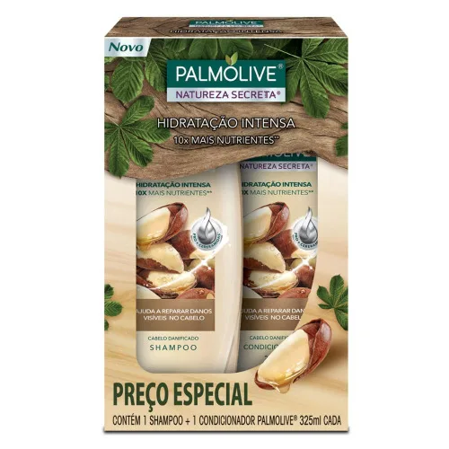 Kit Shampoo Condicionador Hidratação Intensa Castanha Palmolive Natureza Secreta 325ml Cada - PALMOLIVE - Higiene E Beleza
