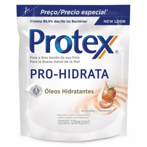 Sabonete Líquido Antibacteriano Amêndoa Protex Pro Hidrata Sachê 120ml Refil - PROTEX - Higiene E Beleza