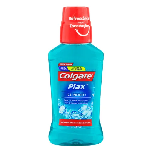 ENXAGUANTE BUCAL ZERO ÁLCOOL ICE INFINITY COLGATE PLAX FRASCO LEVE 250ML PAGUE 200ML - COLGATE