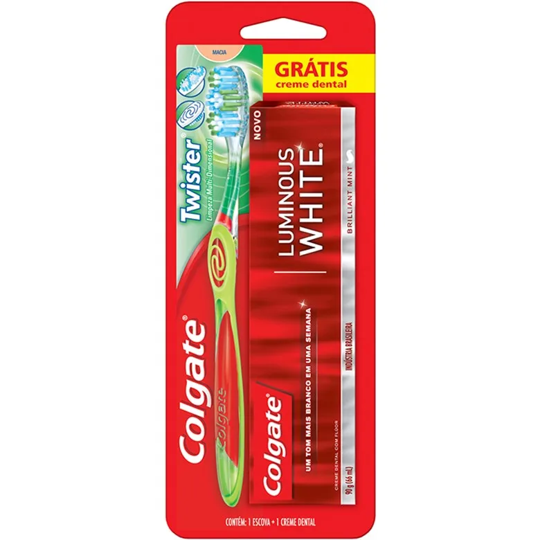 Escova Dental Média Colgate Twister Grátis Luminous White 90g Unit - COLGATE - Higiene E Beleza