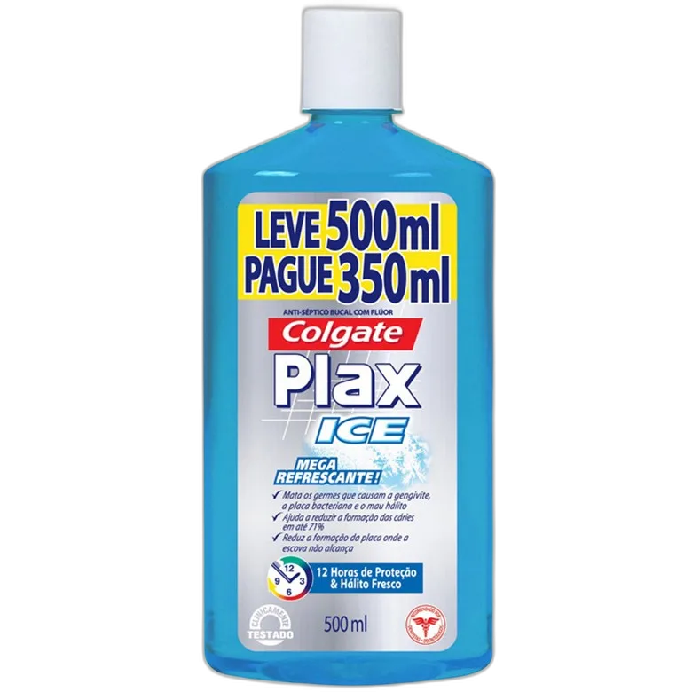 Enxaguante Bucal Zero Álcool Ice Colgate Plax Frasco Leve 500ml Pague 350ml - PLAX - Perfumaria