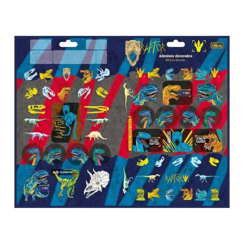 Adesivo Decorado Tilibra Duplo Raptor Papel Autoadesivo FORMATO 145MM X 232MM 1 FOLHA Estampa Única