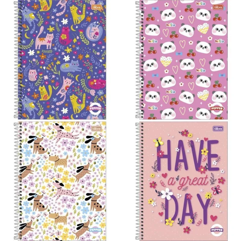 CADERNO 12X1 CAPA DURA PEPPER FEM 192FLS TILIBRA - PEPPER - Papelaria
