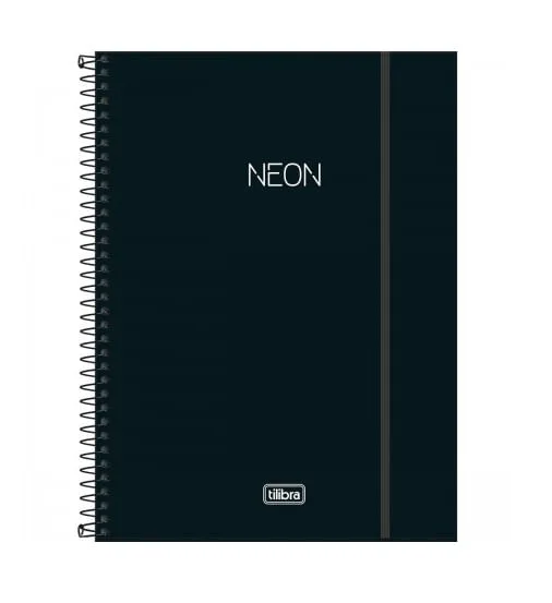 Caderno Universitário 10 Matérias 160 Folhas Neon Preto - LC - Papelaria