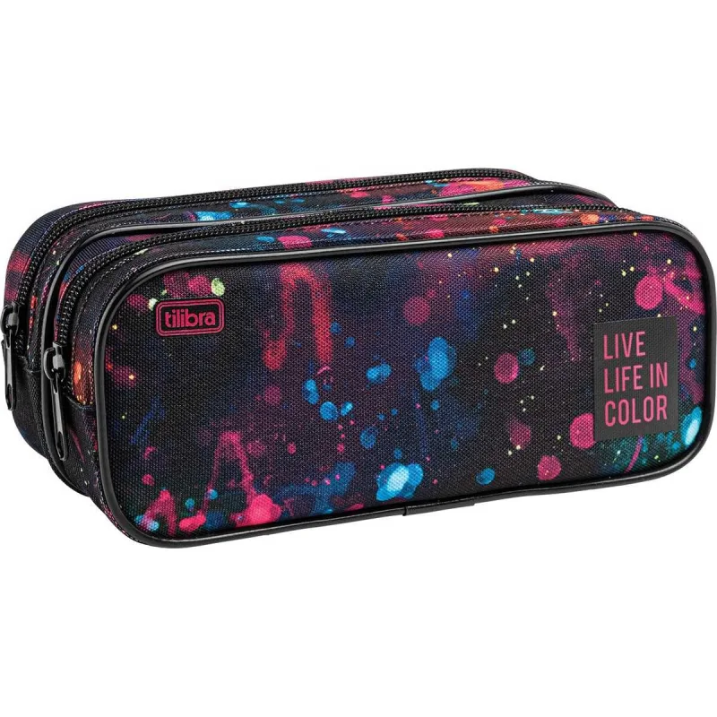 ESTOJO DUPLO ACADEMIE SPLASHES PRETO TILIBRA - Tilibra - Papelaria
