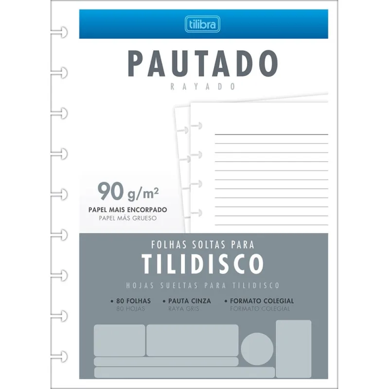 Refil para Fichário Tilidisco Colegial Pautado 80 Folhas Tilibra Papel 90g - Não Disponível - Papelaria