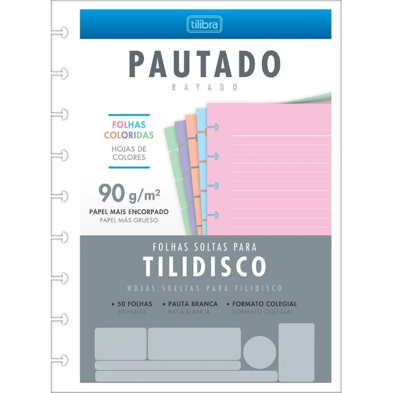 Refil Tilidisco Colegial 50 Folhas 90g Colorida
