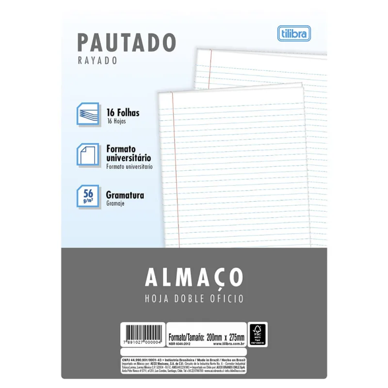 Bloco Papel Almaço 16 Folhas 200x275mm 409685 - Tilibra - Tilibra - Papelaria